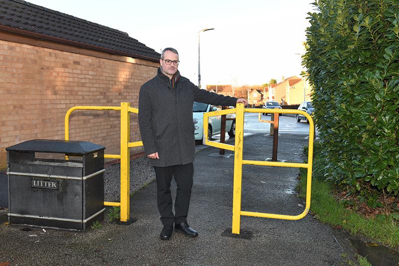 Councillor Mark Ieronimo, cabinet portfolio holder for transport and infrastructure, at one of the off-road cycle locations in Shropshire Close with some of the access controls that will be changed