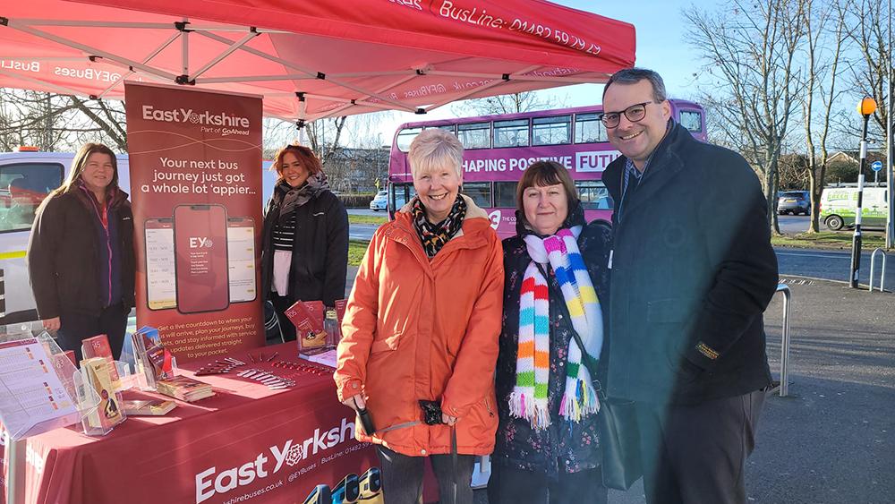 Cllr Mark Ieronimo meets bus passengers at the first HBA drop in