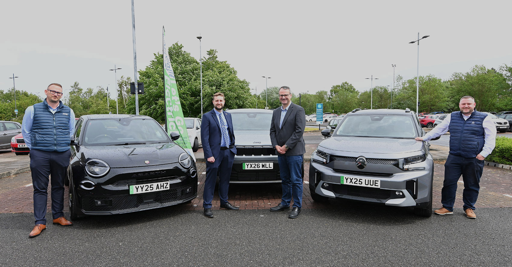 Andy Willis, new car sales leader at Evans Halshaw Jeep/Fiat/Citroen, Councillor Nick Coultish of East Riding of Yorkshire Council, Councillor Mark Ieronimo of Hull City Council & Matthew Wilson Roberts, sales executive at Evans Halshaw Jeep/Fiat/Citroen