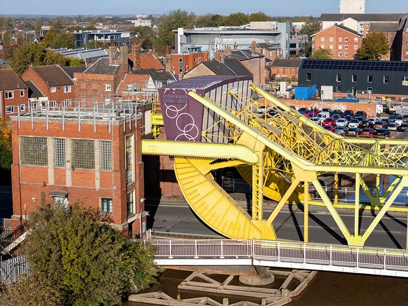 An aerial shot of the strengthening and repair work to Drypool Bridge