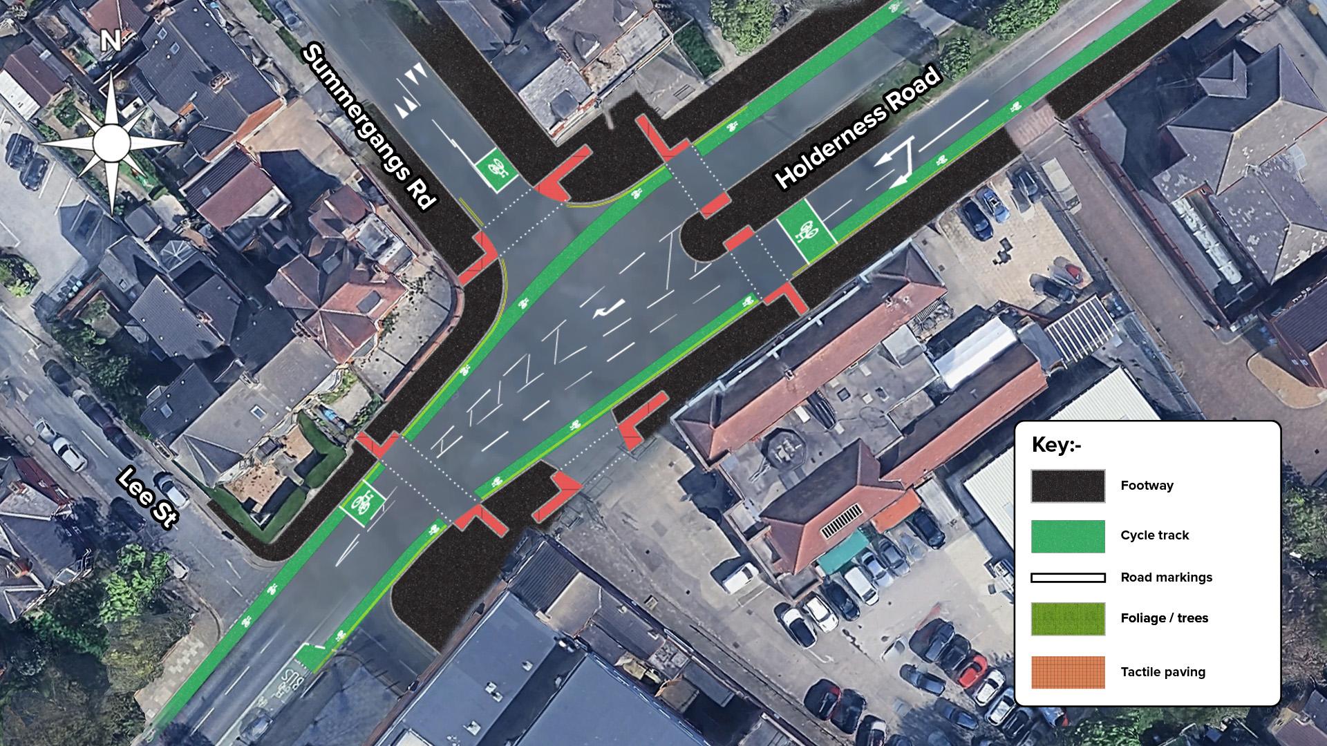 A 2D aerial showing what changes are being proposed for the Holderness Road / Summergangs Road junction