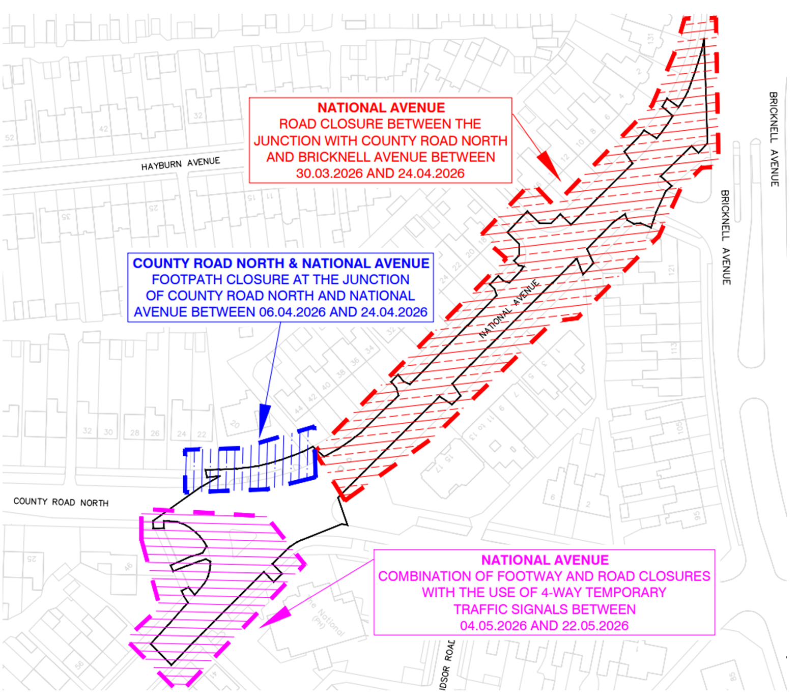 National Ave/County Road North Junction works - site map