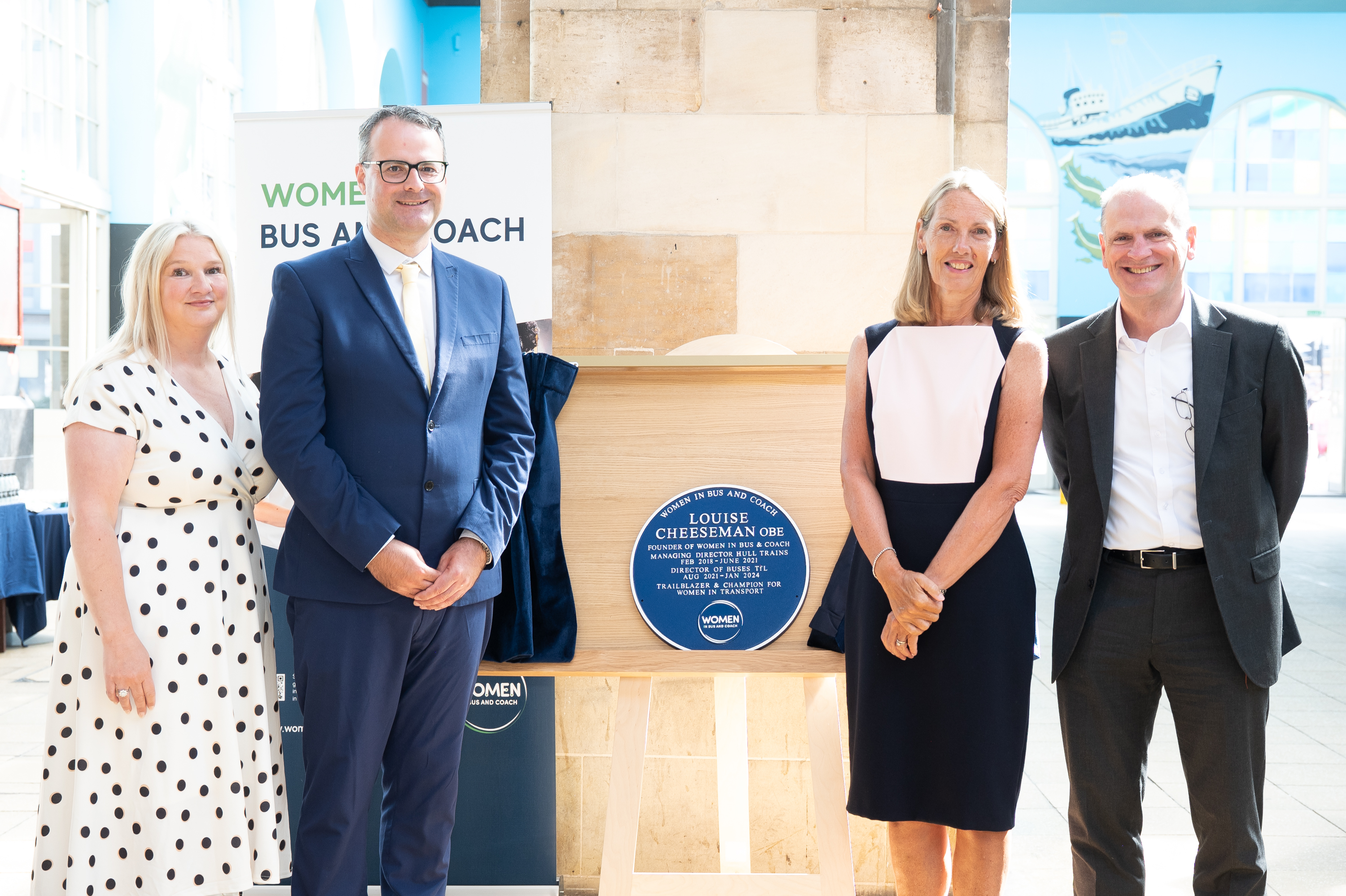 Kerry Turner,  Women in Bus and Coach Director, Councillor Mark Leronimo, Hull City Council, Louise Cheeseman OBE and Martin Dean, Managing Director UK Regional Bus Division The Go-Ahead Group